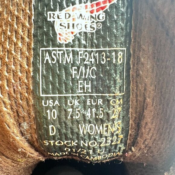Red Wing 4400 Work Brown Waterproof Safety Steel women Boot ASTMF 2413-05 Sz 10 - Picture 12 of 12